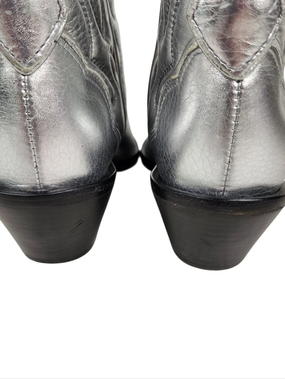 Reformation Otto Mini Silver Metallic Leather Western Boots Womens Size 7.5